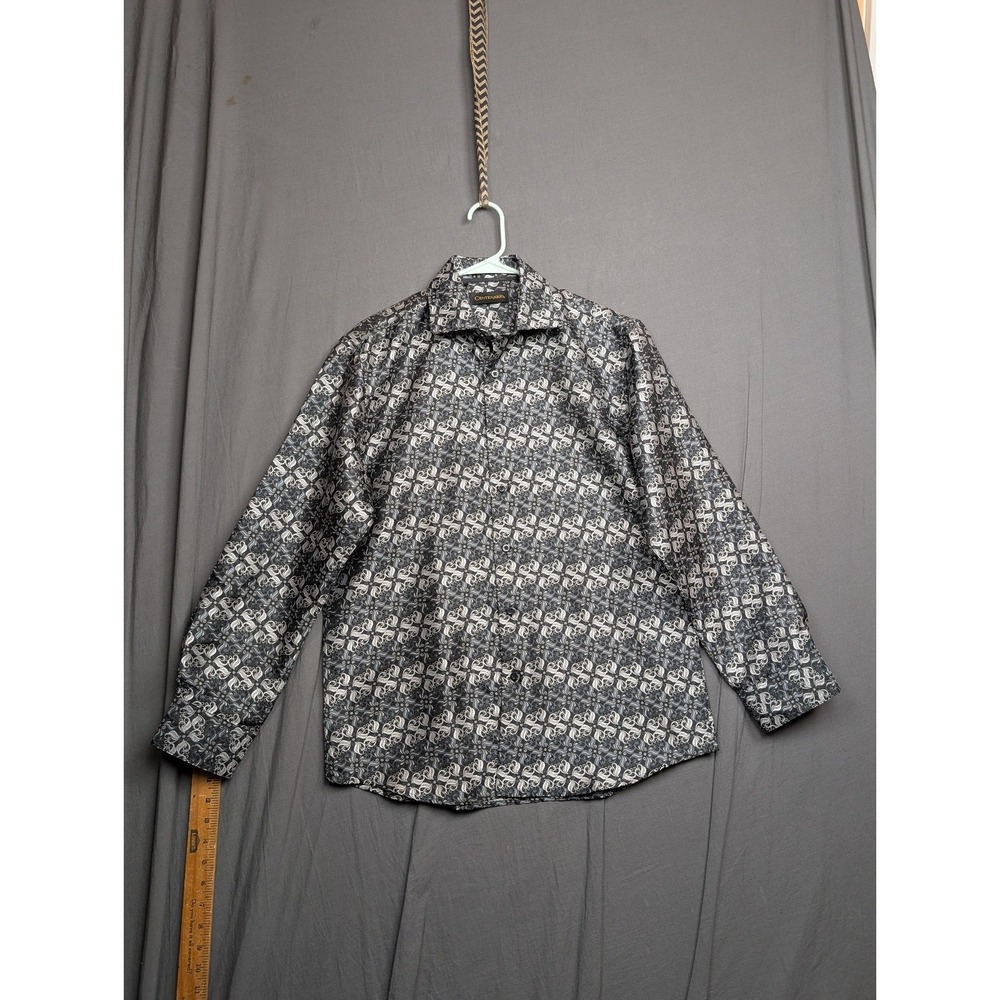 Centenario  Men's Dress Shirt Long Sleeve  Size LargeBlack Geometric Pattern